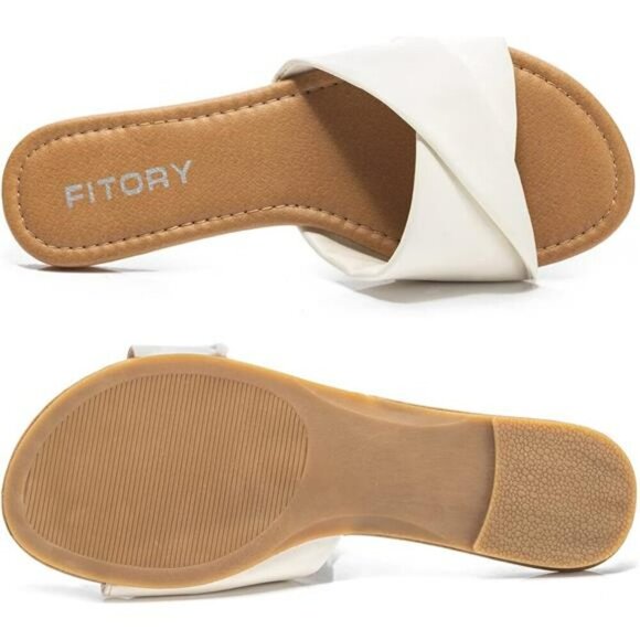 Womens flat sandals open toe faux leather slides cushioned summer slippers - Picture 4 of 6